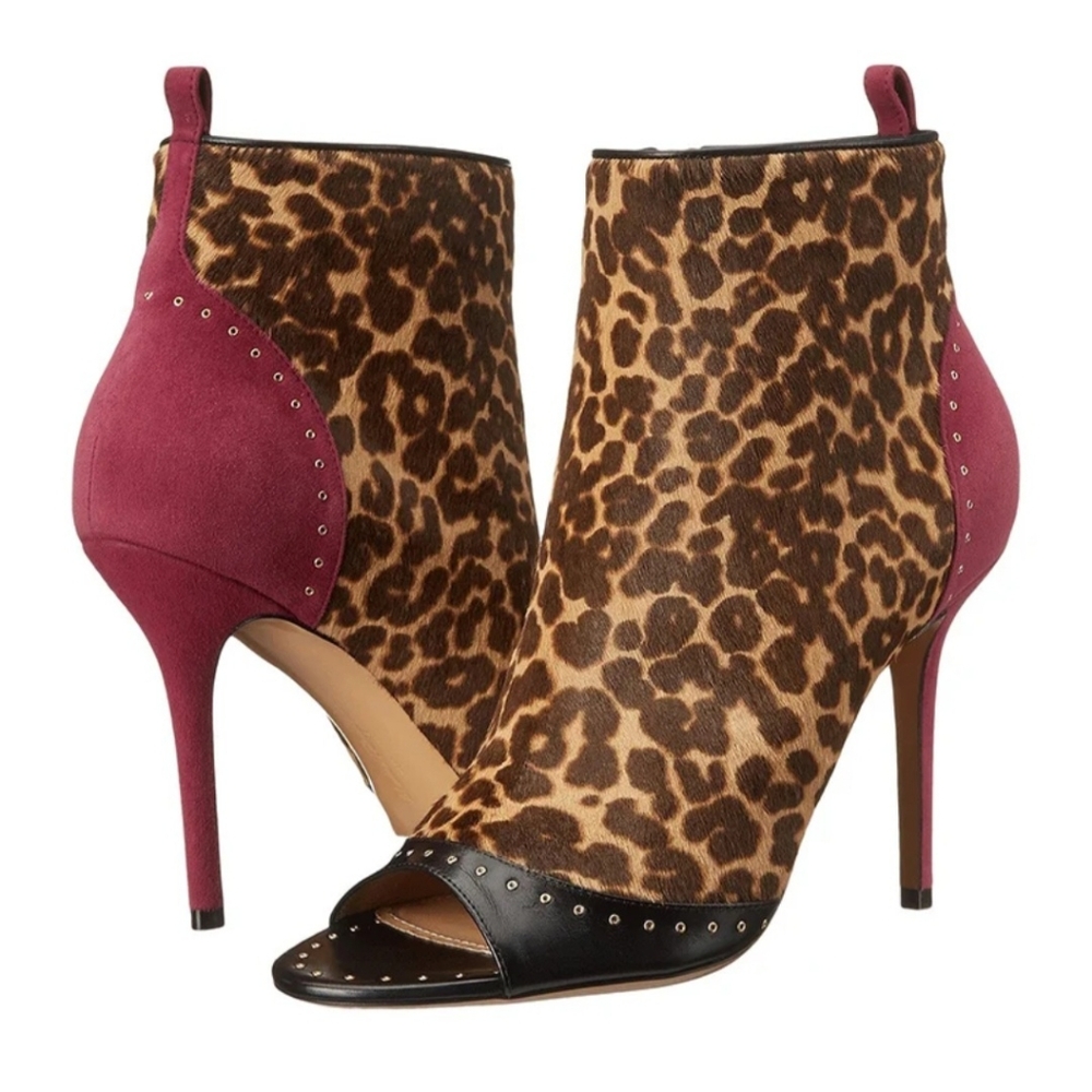Salvatore Ferragamo Leopard Print and Black Stiletto Ankle Boots Size 7B